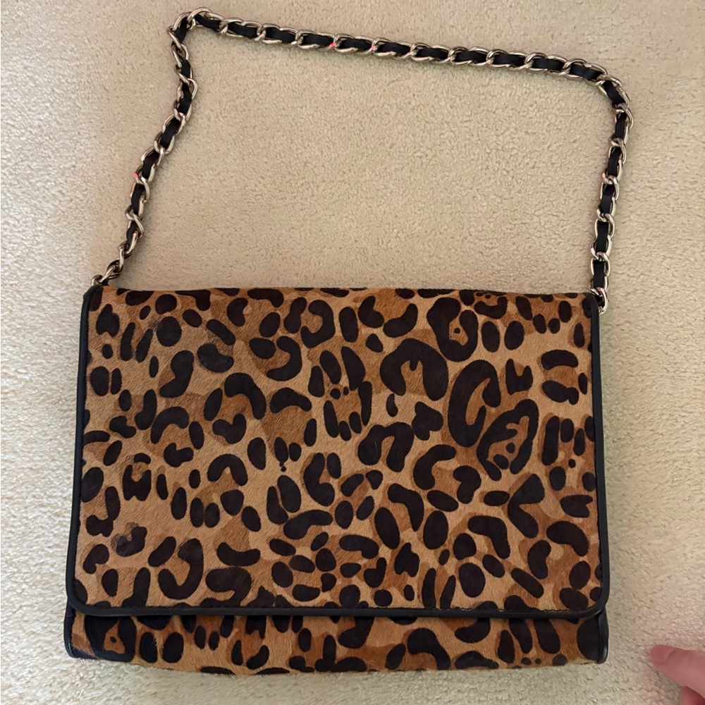 Vintage pony hair leopard Print Shoulder Bag guess